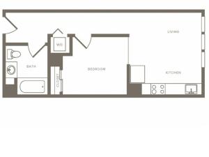 537 square foot one bedroom one bath floorplan image