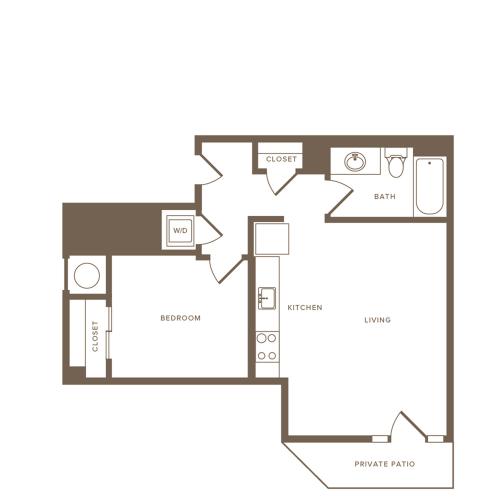 602 square foot one bedroom one bath apartment floorplan image