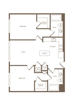 947 square foot two bedroom two bath floor plan image