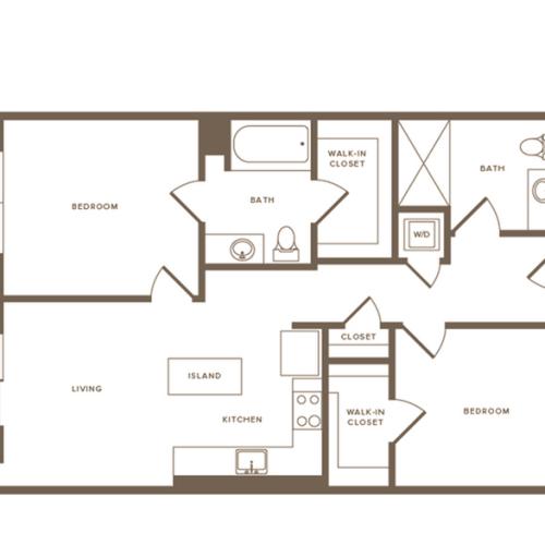 903 square foot two bedroom two bath floor plan image