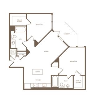 882 square foot two bedroom two bath floor plan image