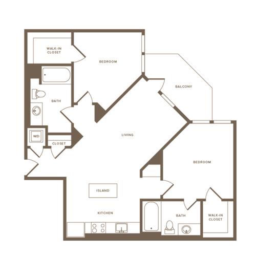 882 square foot two bedroom two bath floor plan image