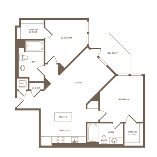 995 square foot two bedroom two bath floor plan image