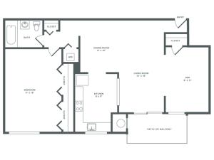882 square foot renovated one bedroom with den one bath apartment floorplan image