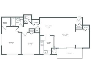 1071 square foot renovated two bedroom with den one and a half bath apartment floorplan image