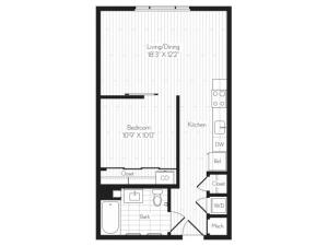 634 square foot one bedroom one bath floor plan image