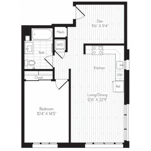 760 square foot one bedroom one bath floor plan image