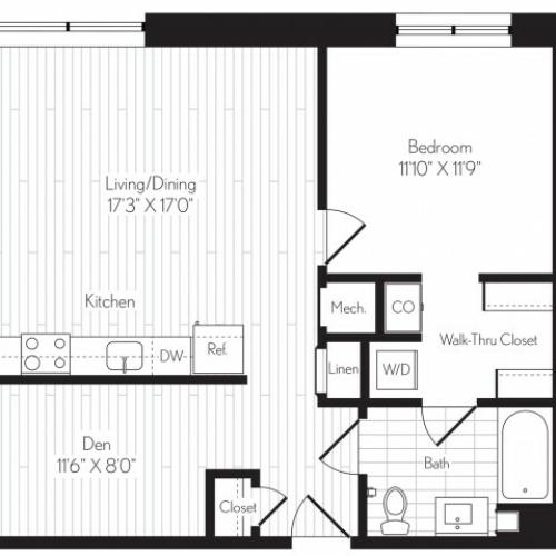 818 square foot one bedroom one bath floor plan image