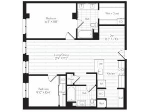1161 square foot two bedroom two bath floor plan image