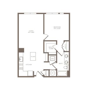 775 to 796  square foot one bedroom one bath apartment floorplan image