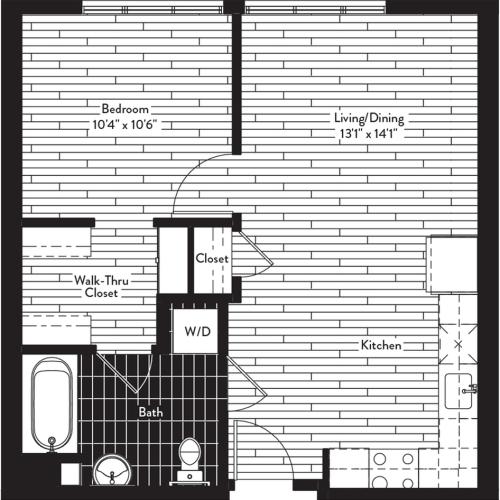 595 square foot one bedroom one bath floor plan image