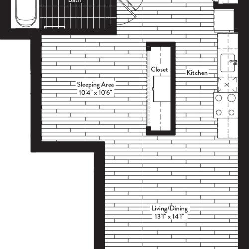 600 square foot one bedroom one bath floor plan image