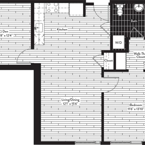 568 square foot one bedroom one bath floor plan image