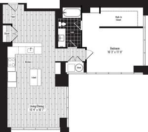 975 square foot one bedroom one bath apartment floorplan image