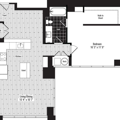 975 square foot one bedroom one bath apartment floorplan image