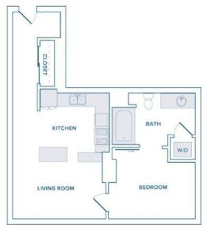 One bedroom one bathroom 553 square foot floor plan