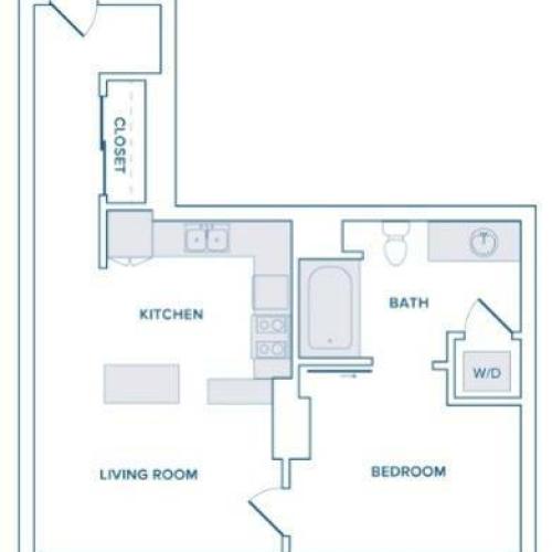 One bedroom one bathroom 553 square foot floor plan