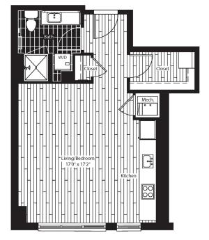 492 square foot studio one bath floor plan image