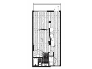 653 square foot one bedroom one bath column obstruction in living room apartment floorplan image.