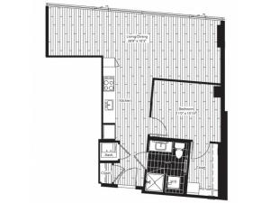 678 square foot one bedroom one bath apartment floorplan image