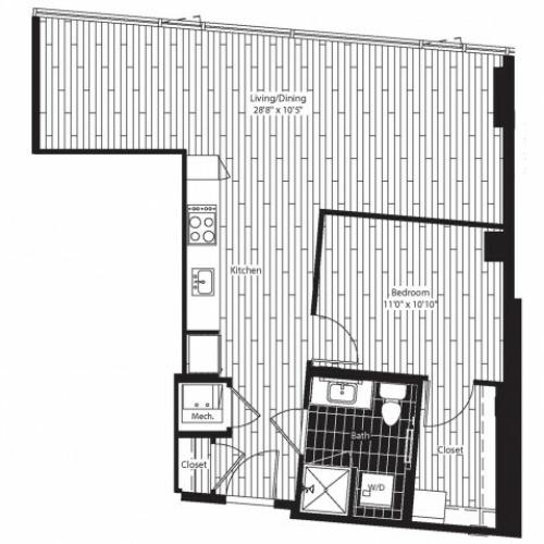 678 square foot one bedroom one bath apartment floorplan image