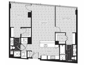 1069 square foot two bedroom two bath apartment floorplan image