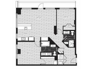 1126 square foot two bedroom two bath apartment floorplan image