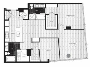 1262 square foot two bedroom two bath apartment floorplan image