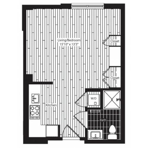 385 square foot studio one bath floor plan image