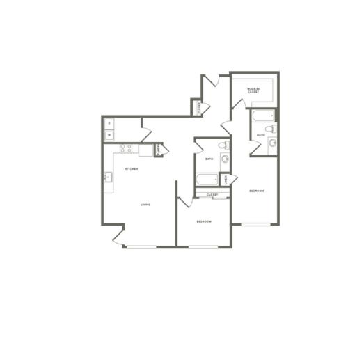 1,233 square foot two bedroom two bath floor plan image