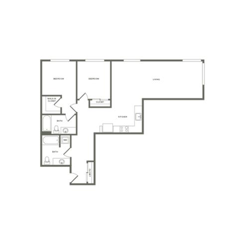 1,156 square foot two bedroom two bath floor plan image