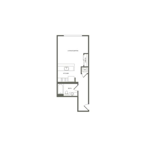 498 square foot Income Restricted studio one bath floor plan image