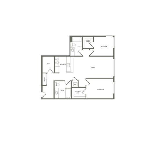 1,056 square foot two bedroom two bath floor plan image