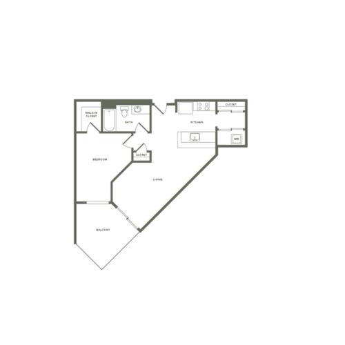 667 square foot one bedroom one bath floor plan image