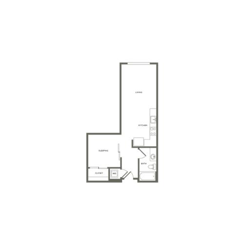 588-606 square foot one bedroom one bath floor plan image