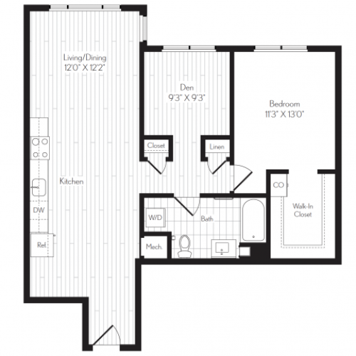 924 square foot one bedroom one bath floor plan image