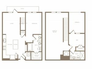 947 square foot one bedroom two bath with den floor plan image