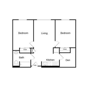 681 square foot two bedroom one bath floor plan image