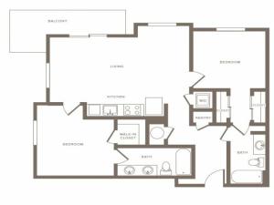 1090 square foot two bedroom two bath phase II apartment floorplan image