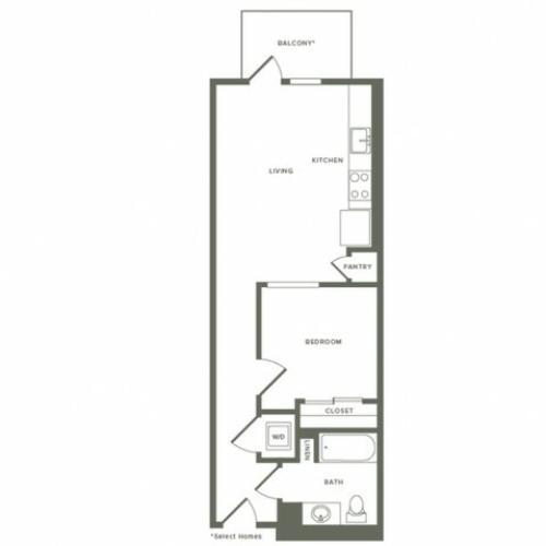 604 square foot one bedroom one bath floor plan image