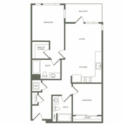 999 to 1008 square foot two bedroom two bath floor plan image