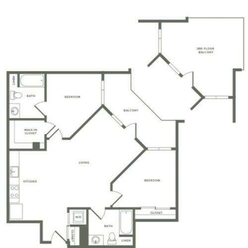 1053-1057 square foot two bedroom two bath floor plan image