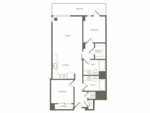 1028-1050 square foot two bedroom two bath floor plan image