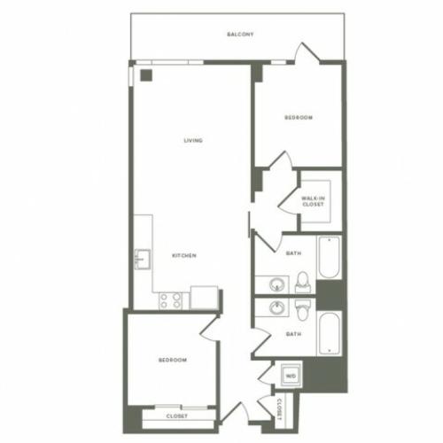 1028-1050 square foot two bedroom two bath floor plan image