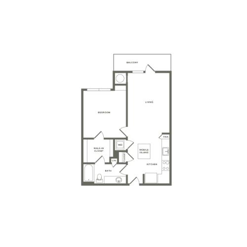 751 to 758 square foot one bedroom one bath apartment floorplan image