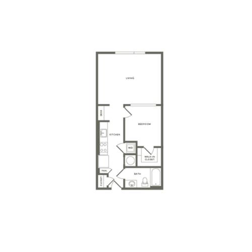 684 square foot one bedroom one bath apartment floorplan image