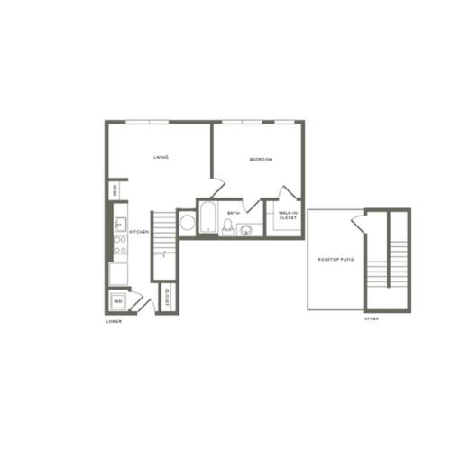 775 square foot one bedroom one bath with rooftop patio apartment floorplan image