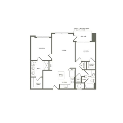 1063 to 1148 square foot two bedroom two bath apartment floorplan image