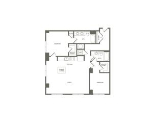 1270 square foot two bedroom two bath apartment floorplan image