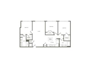 1307 to 1317 square foot three bedroom two bath apartment floorplan image
